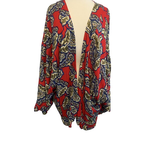 Maurices 2 pc Red Floral Skater Dress & Kimono Boho Artsy Plus Size 1X - Picture 5 of 9